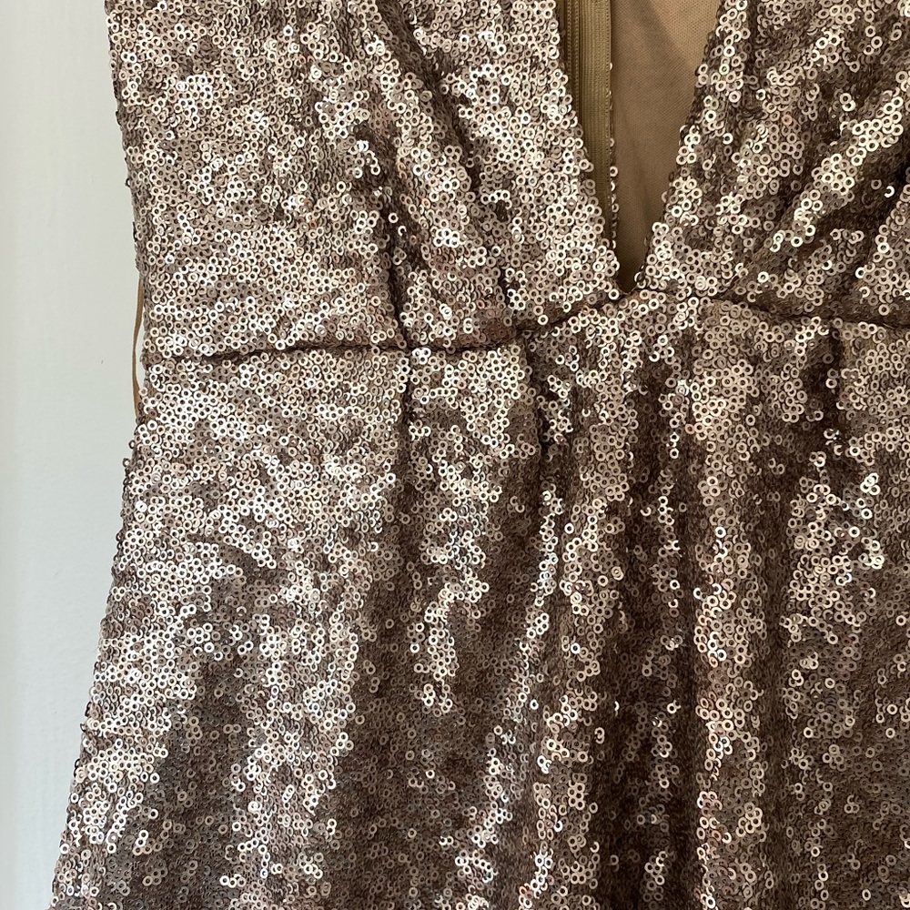 Tibi Gold Sequin Plunge Romper - image 1